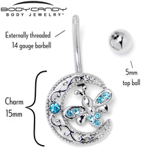 Load image into Gallery viewer, Blue Gem Lunar Dragonfly Dangle Belly Ring

