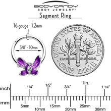 Load image into Gallery viewer, 16G 3/8 Clear Gem Chunky Butterfly Purple Hinged Segment Ring
