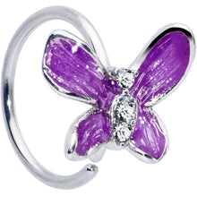 Load image into Gallery viewer, 20G 5/16 Clear Gem Chunky Butterfly Purple Nose Hoop

