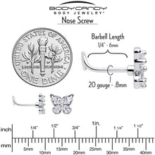Load image into Gallery viewer, 20G 7mm Clear Gem Baroque Beauty Butterfly Left Side Nose Screw
