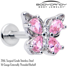 Load image into Gallery viewer, 16G 5/16 Pink Gem Baroque Butterfly Internally Threaded Labret
