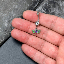 Load image into Gallery viewer, Green Clear Gem Bright Dragonfly Blue Dangle Belly Ring
