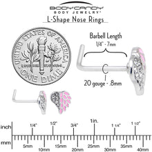 Load image into Gallery viewer, 20G 7mm Clear Gem Heavenly Heart Angel Wing Pink L Shape Nose Ring
