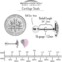Load image into Gallery viewer, 16G 1/4 Clear Gem Heavenly Heart Angel Wing Pink Cartilage Earring
