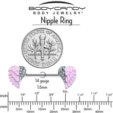 Load image into Gallery viewer, 14G 9/16 Clear Gem Heavenly Heart Angel Wing Pink Nipple Ring Set
