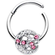 Load image into Gallery viewer, 16G 3/8 Pink Gem Lunar Dragonfly Hinged Segment Ring
