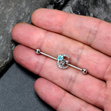 Load image into Gallery viewer, 14G Clear Gem Rabbit On Moon Flower Blue Industrial Barbell 38mm
