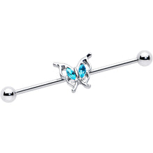 Load image into Gallery viewer, 14G Blue Gem Fancy Fab Butterfly Industrial Barbell 38mm
