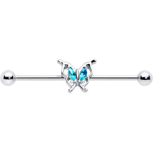 Load image into Gallery viewer, 14G Blue Gem Fancy Fab Butterfly Industrial Barbell 38mm
