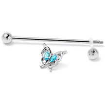 Load image into Gallery viewer, 14G Blue Gem Fancy Fab Butterfly Industrial Barbell 38mm
