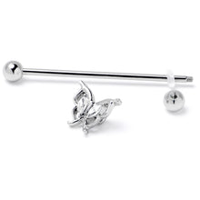 Load image into Gallery viewer, 14G Clear Gem Fancy Fab Butterfly Industrial Barbell 38mm
