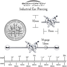 Load image into Gallery viewer, 14G Clear Gem Fancy Fab Butterfly Industrial Barbell 38mm
