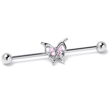 Load image into Gallery viewer, 14G Pink Gem Fancy Fab Butterfly Industrial Barbell 38mm
