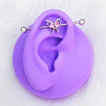 Load image into Gallery viewer, 14G Pink Gem Fancy Fab Butterfly Industrial Barbell 38mm
