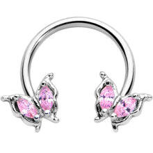 Load image into Gallery viewer, 16G 3/8 Pink Gem Fancy Fab Butterfly Horseshoe Circular Barbell
