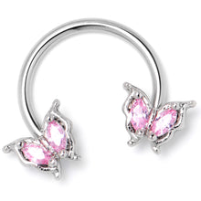Load image into Gallery viewer, 16G 3/8 Pink Gem Fancy Fab Butterfly Horseshoe Circular Barbell
