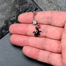 Load image into Gallery viewer, Clear Gem Butterfly Black Cat Dangle Belly Ring
