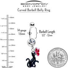 Load image into Gallery viewer, Clear Gem Butterfly Black Cat Dangle Belly Ring
