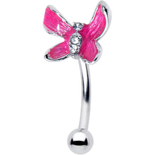 Load image into Gallery viewer, 16G 5/16 Clear Gem Chunky Butterfly Pink Curved Eyebrow Ring
