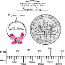 Load image into Gallery viewer, 16G 3/8 Clear Gem Chunky Butterfly Pink Hinged Segment Ring
