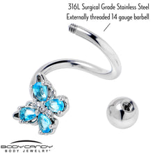 Load image into Gallery viewer, Blue Gem Baroque Beauty Butterfly Spiral Twister Belly Ring
