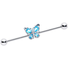 Load image into Gallery viewer, 14G Blue Gem Baroque Beauty Butterfly Industrial Barbell 38mm

