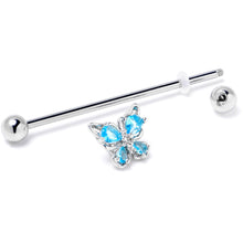 Load image into Gallery viewer, 14G Blue Gem Baroque Beauty Butterfly Industrial Barbell 38mm

