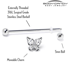 Load image into Gallery viewer, 14G Clear Gem Baroque Beauty Butterfly Industrial Barbell 38mm
