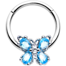 Load image into Gallery viewer, 16G 3/8 Blue Gem Baroque Beauty Butterfly Hinged Segment Ring
