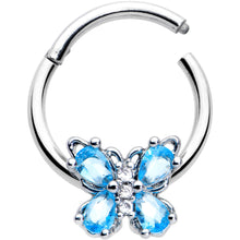 Load image into Gallery viewer, 16G 3/8 Blue Gem Baroque Beauty Butterfly Hinged Segment Ring
