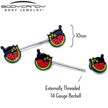 Load image into Gallery viewer, 14G 9/16 Watermelon Cat Love Barbell Nipple Ring Set
