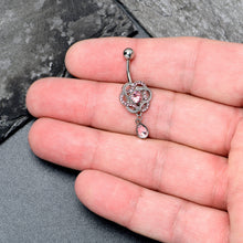 Load image into Gallery viewer, Pink Gem Celtic Knot Elegance Dangle Belly Ring
