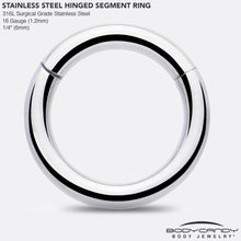 Load image into Gallery viewer, 16G 1/4 316L Surgical Steel Precision Hinged Segment Hoop
