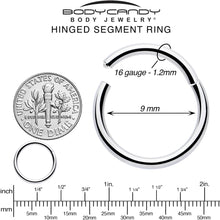 Load image into Gallery viewer, 16G 9mm 316L Surgical Steel Precision Hinged Segment Hoop
