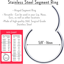 Load image into Gallery viewer, 16G 5/8 316L Surgical Steel Precision Hinged Segment Hoop
