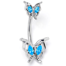 Load image into Gallery viewer, Blue Gem Fancy Fab Butterfly Double Mount Belly Ring
