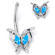 Load image into Gallery viewer, Blue Gem Fancy Fab Butterfly Double Mount Belly Ring
