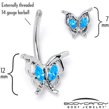 Load image into Gallery viewer, Blue Gem Fancy Fab Butterfly Double Mount Belly Ring
