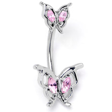 Load image into Gallery viewer, Pink Gem Fancy Fab Butterfly Double Mount Belly Ring
