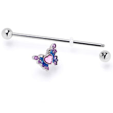 Load image into Gallery viewer, 14G Pink Gem Heart Butterfly Purple Industrial Barbell 38mm
