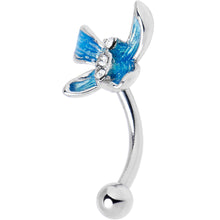 Load image into Gallery viewer, 16G 5/16 Clear Gem Chunky Butterfly Blue Curved Eyebrow Ring
