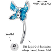 Load image into Gallery viewer, 16G 5/16 Clear Gem Chunky Butterfly Blue Curved Eyebrow Ring
