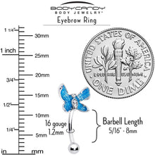 Load image into Gallery viewer, 16G 5/16 Clear Gem Chunky Butterfly Blue Curved Eyebrow Ring
