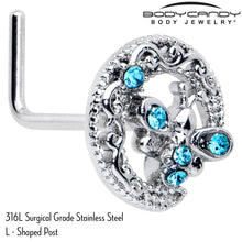 Load image into Gallery viewer, 20G 7mm Blue Gem Lunar Dragonfly L Shape Nose Ring
