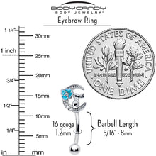 Load image into Gallery viewer, 16G 5/16 Clear CZ Gem Rabbit On The Moon Blue Curved Eyebrow Ring
