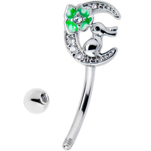 Load image into Gallery viewer, 16G 5/16 Clear CZ Gem Rabbit On The Moon Green Curved Eyebrow Ring
