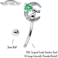 Load image into Gallery viewer, 16G 5/16 Clear CZ Gem Rabbit On The Moon Green Curved Eyebrow Ring
