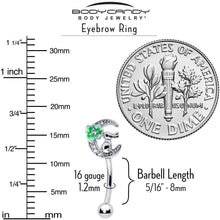 Load image into Gallery viewer, 16G 5/16 Clear CZ Gem Rabbit On The Moon Green Curved Eyebrow Ring
