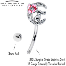 Load image into Gallery viewer, 16G 5/16 Clear CZ Gem Rabbit On The Moon Pink Curved Eyebrow Ring
