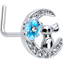 Load image into Gallery viewer, 20G 7mm Clear CZ Gem Rabbit On The Moon Blue L Shape Nose Ring
